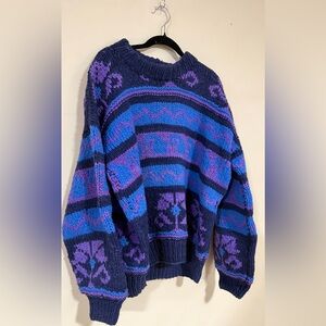 Vintage 90s Amos & Andes Wool Sweater | Chunky Hand Knit Geometric Pullover